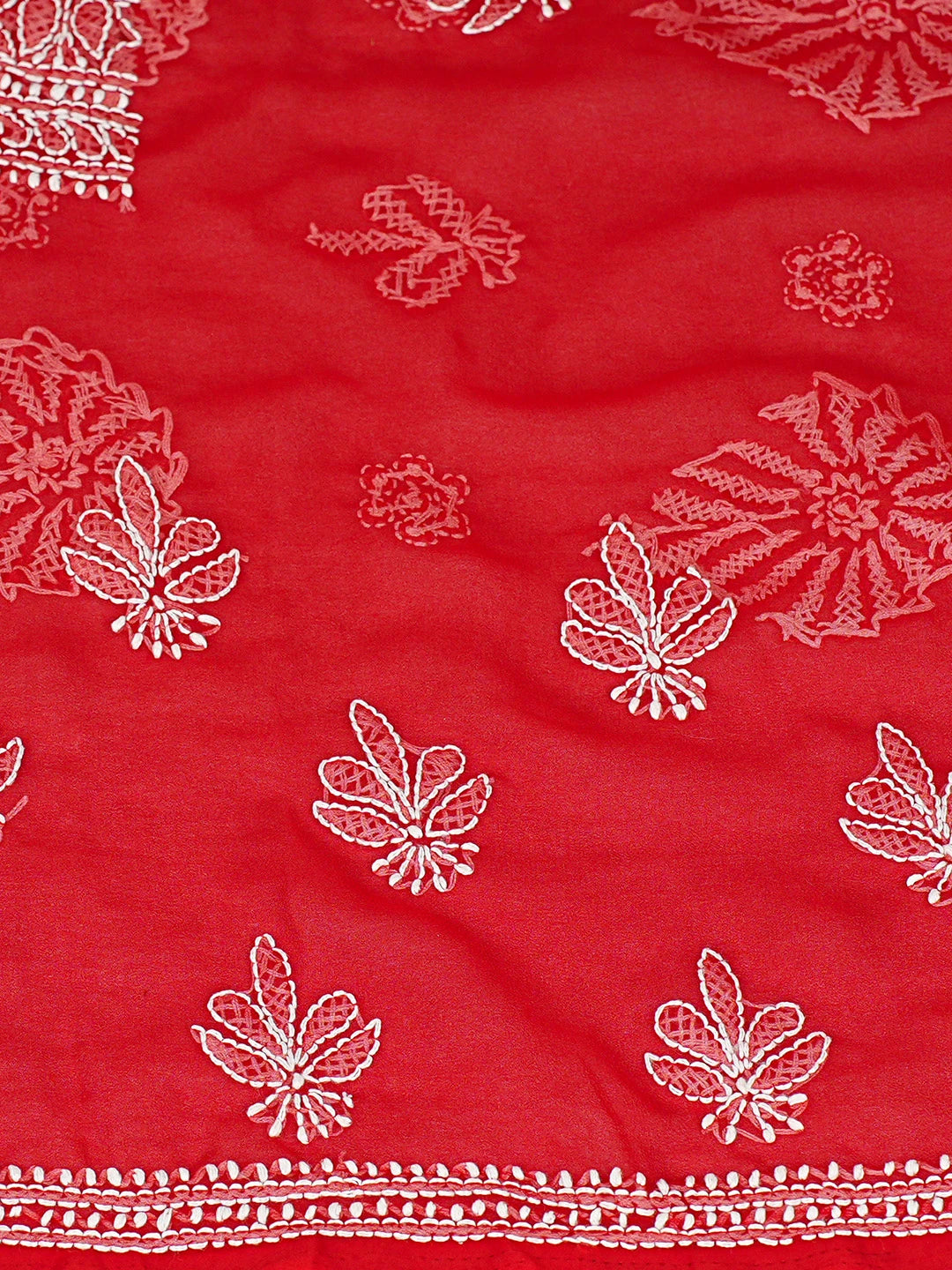 Ada Hand Embroidered Red Georgette Lucknowi Chikankari Unstitched Suit Piece 01A866855