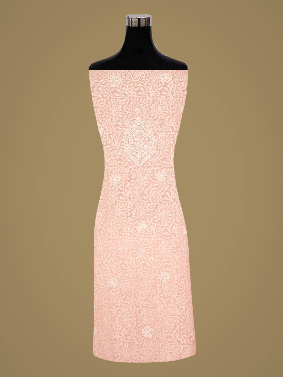Ada Hand Embroidered Peach Georgette Lucknowi Chikankari Unstitched Suit Piece 01A867781