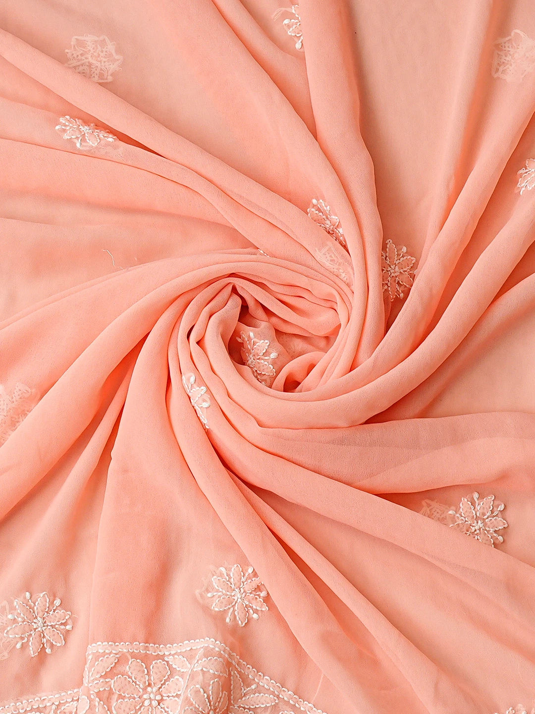 Ada Hand Embroidered Peach Georgette Lucknowi Chikankari Unstitched Suit Piece 01A867781
