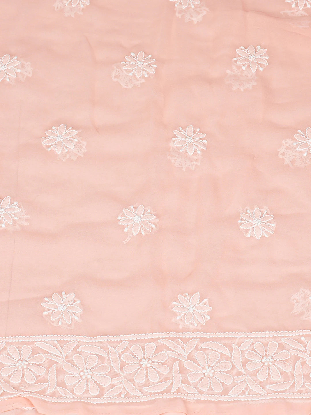 Ada Hand Embroidered Peach Georgette Lucknowi Chikankari Unstitched Suit Piece 01A867781