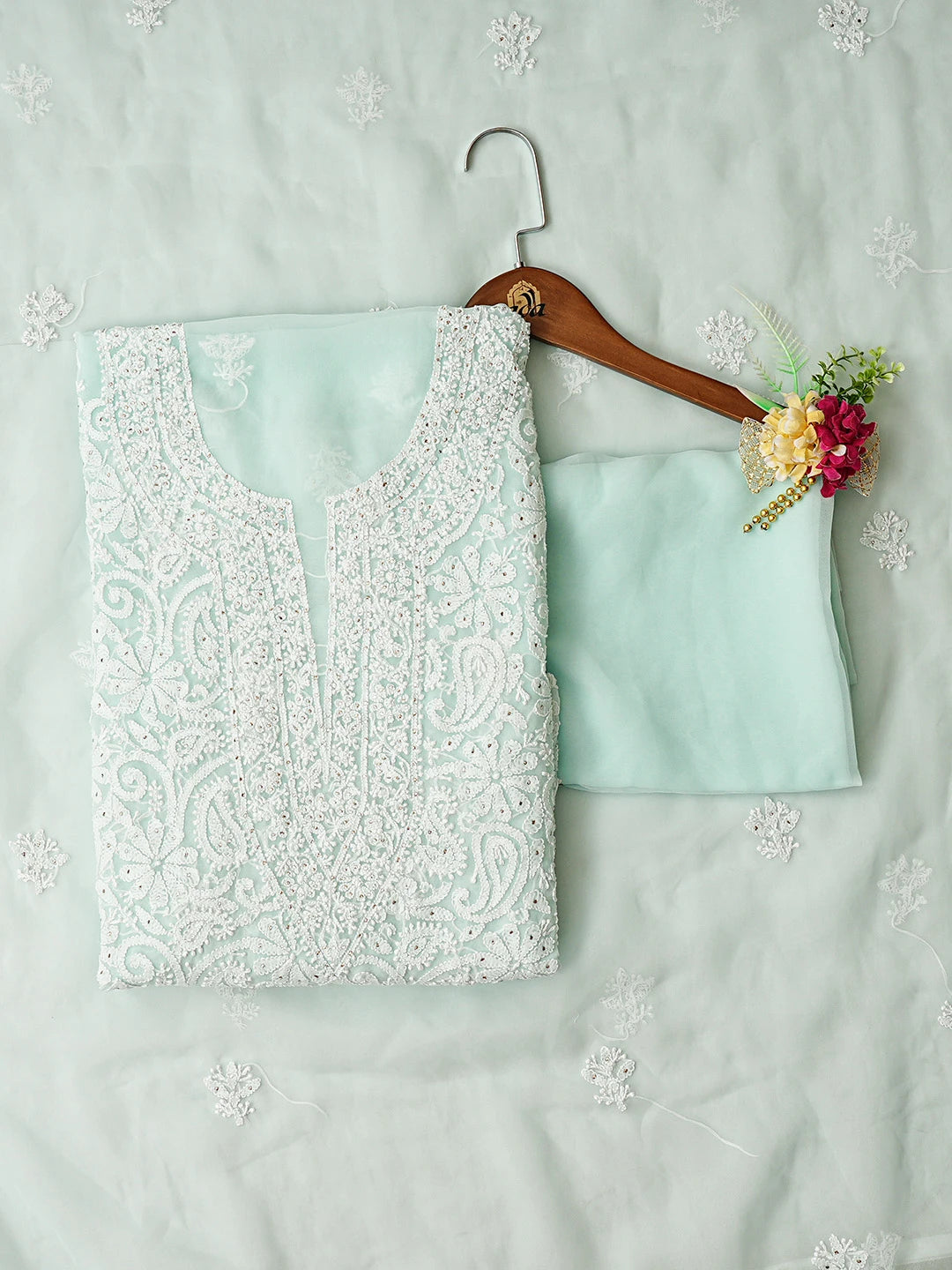 Ada Hand Embroidered Sea Green Georgette Lucknowi Chikankari Unstitched Suit Piece 01A779062