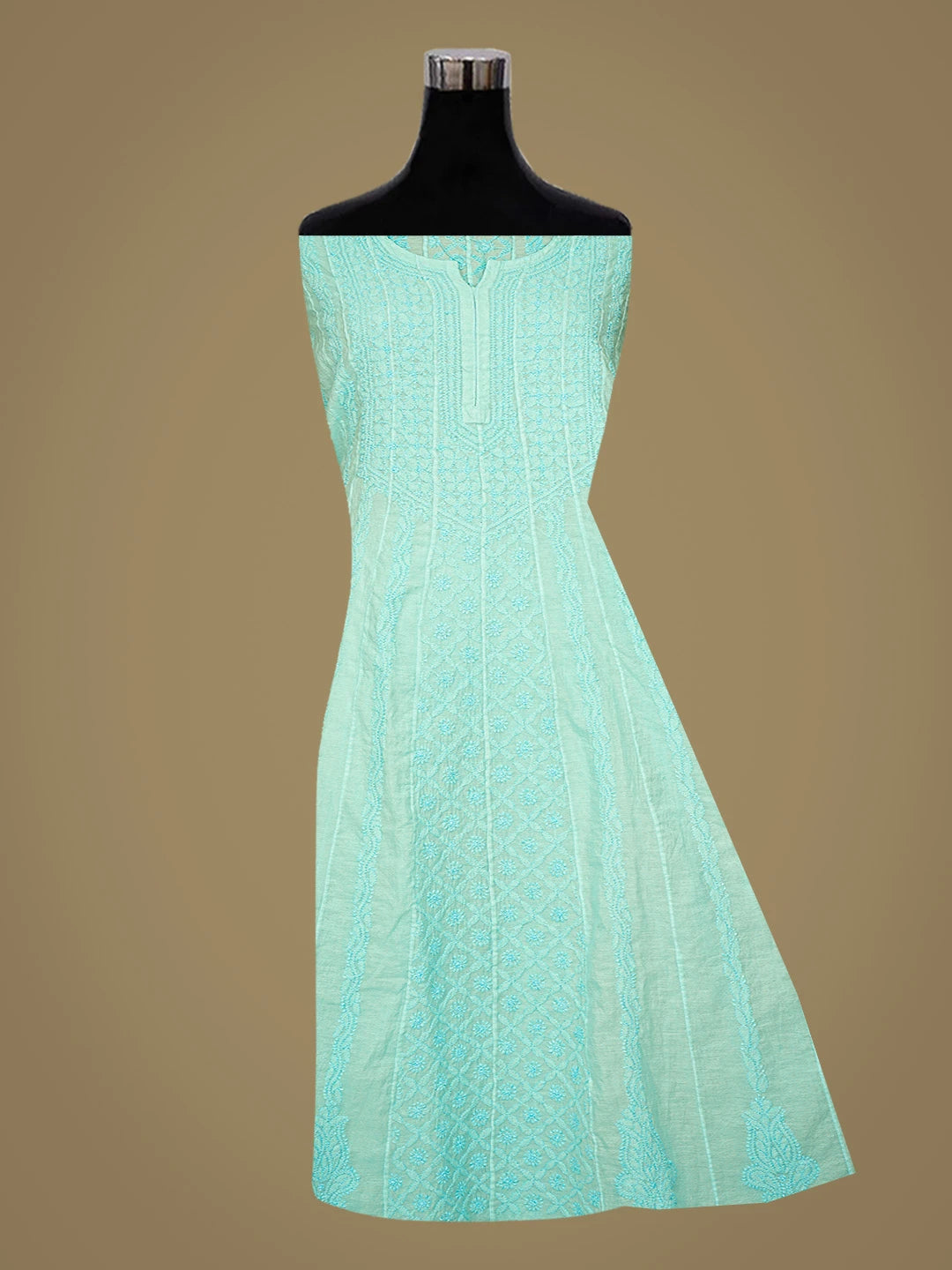Ada Hand Embroidered Sea Green Chanderi Lucknowi Chikankari Semi-Stitched Anarkali Kurta Dupatta Set 01A850157