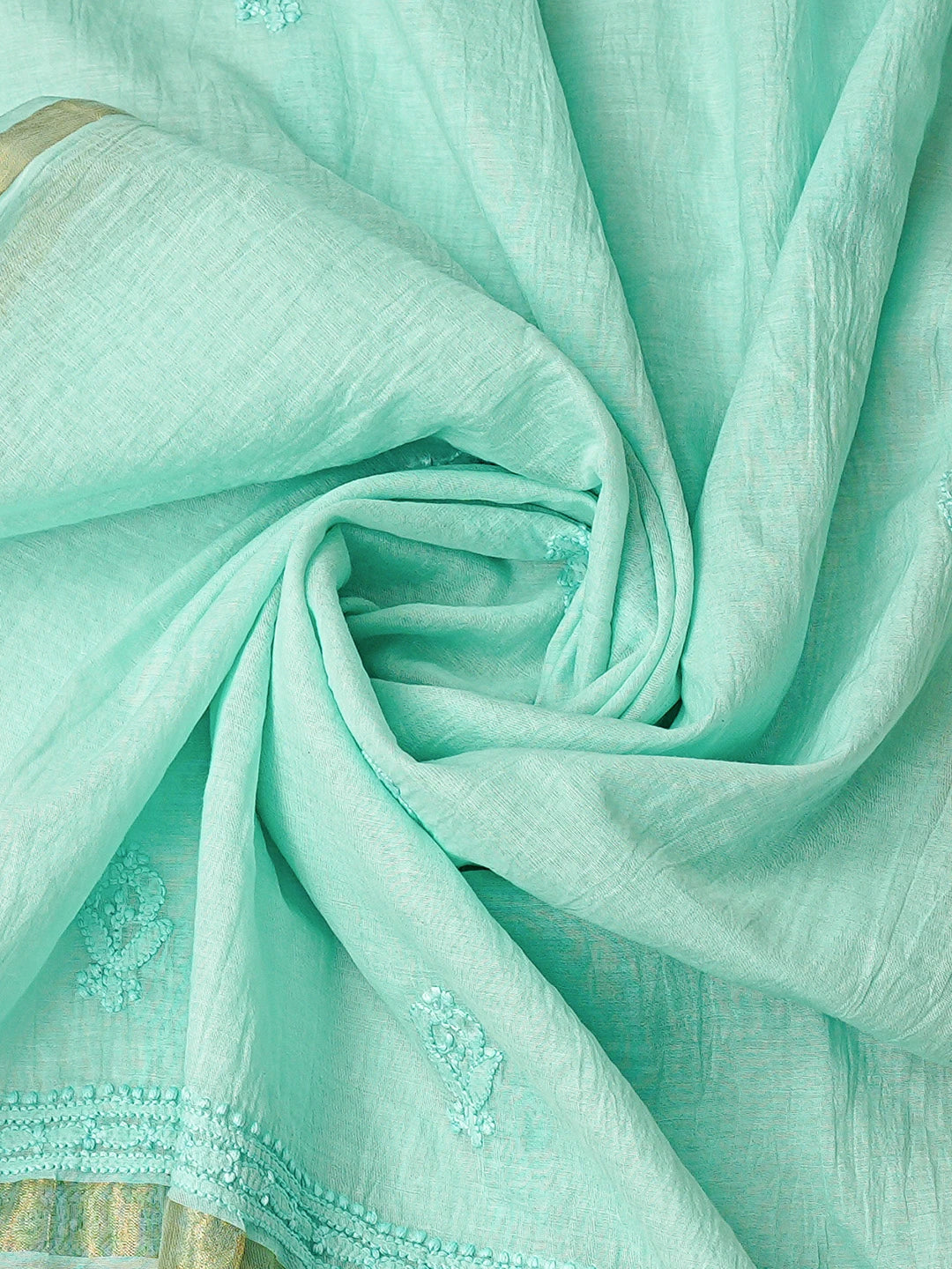 Ada Hand Embroidered Sea Green Chanderi Lucknowi Chikankari Semi-Stitched Anarkali Kurta Dupatta Set 01A850157