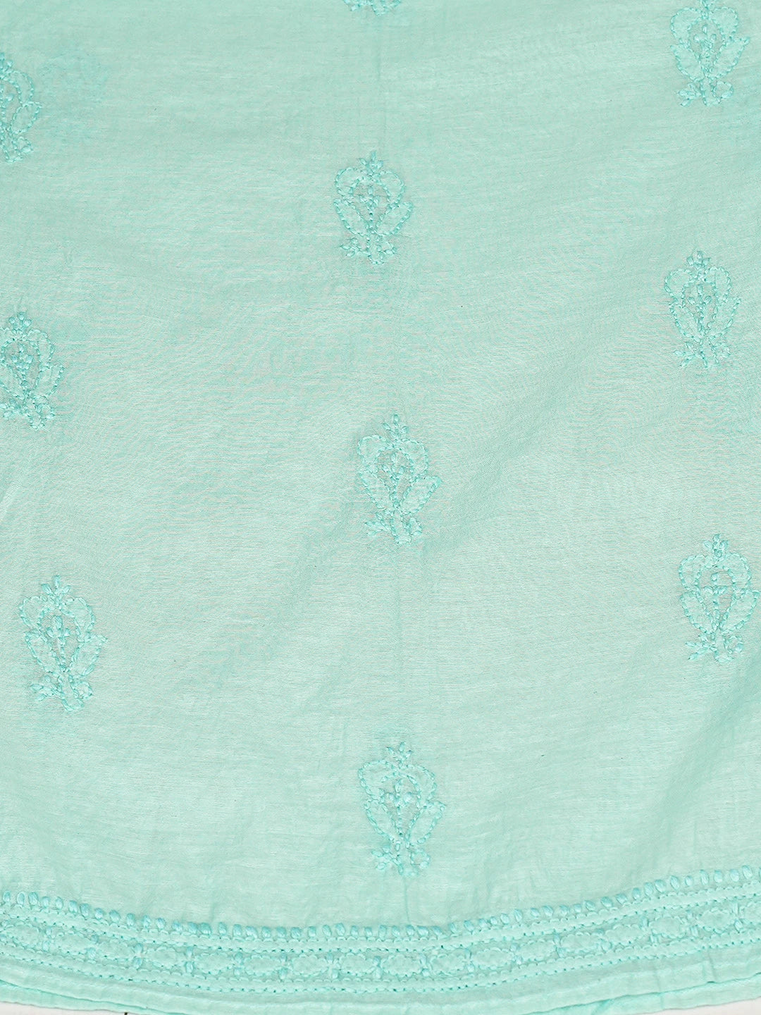 Ada Hand Embroidered Sea Green Chanderi Lucknowi Chikankari Semi-Stitched Anarkali Kurta Dupatta Set 01A850157