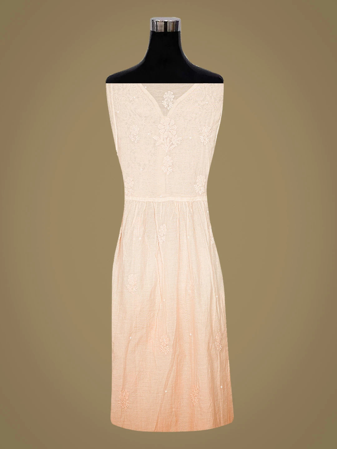 Ada Hand Embroidered Peach Chanderi Lucknowi Chikankari Semi-Stitched Kurta Dupatta Set With Pearl Work 01A813855