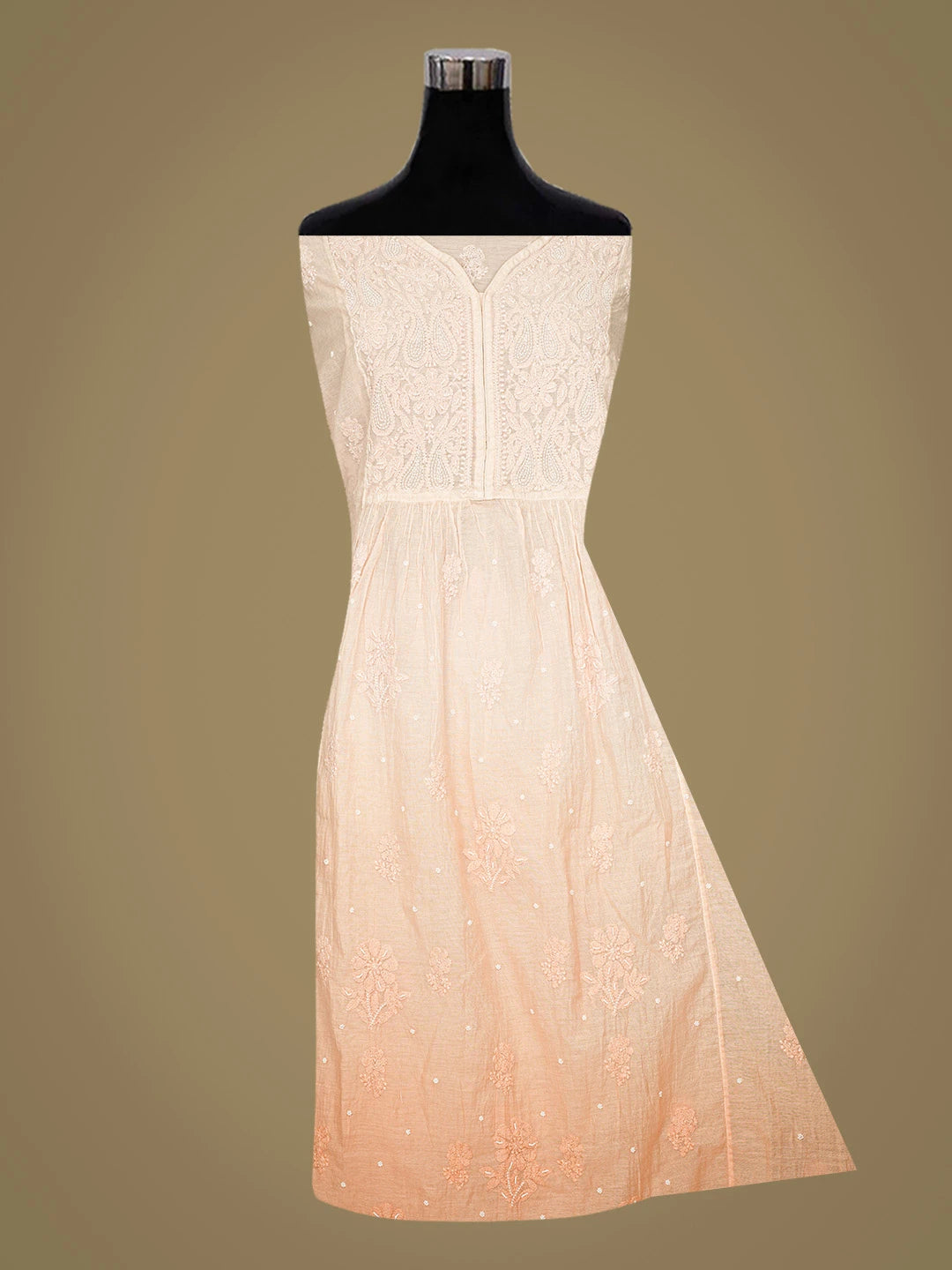Ada Hand Embroidered Peach Chanderi Lucknowi Chikankari Semi-Stitched Kurta Dupatta Set With Pearl Work 01A813855