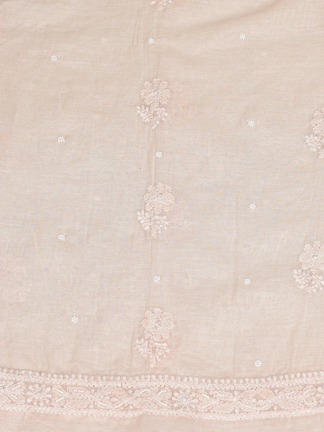 Ada Hand Embroidered Peach Chanderi Lucknowi Chikankari Semi-Stitched Kurta Dupatta Set With Pearl Work 01A813855
