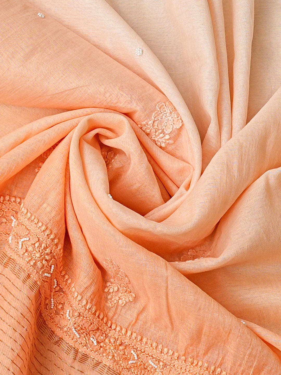 Ada Hand Embroidered Peach Chanderi Lucknowi Chikankari Semi-Stitched Kurta Dupatta Set With Pearl Work 01A813855