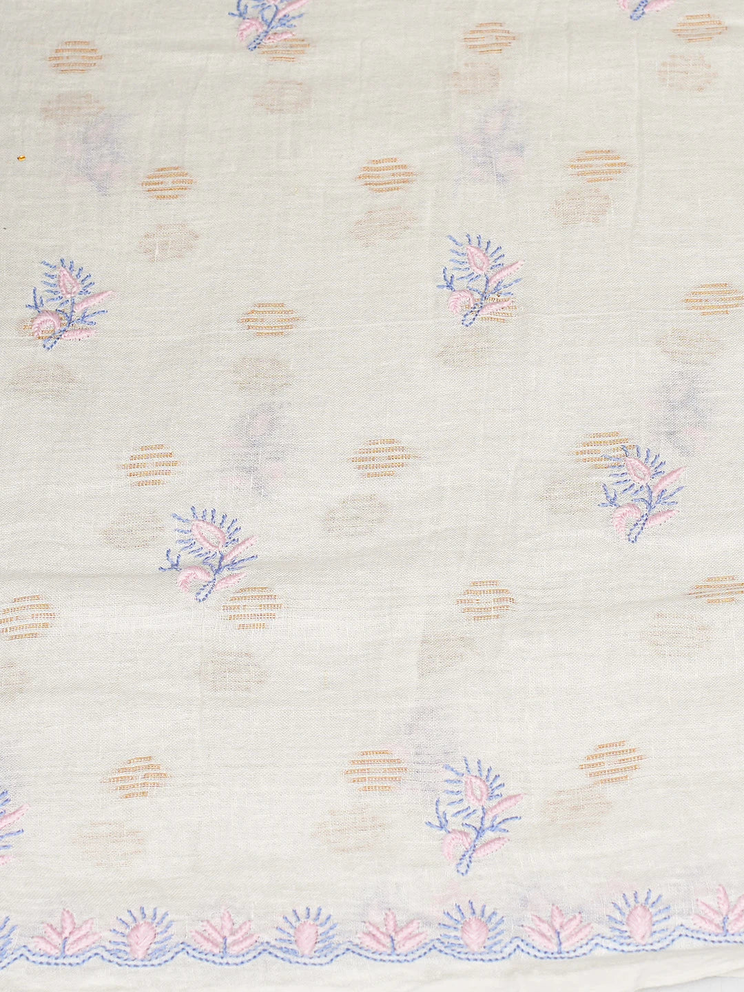 Ada Hand Embroidered White Linen Lucknowi Chikankari Unstitched Kurta Dupatta Set 01A702608