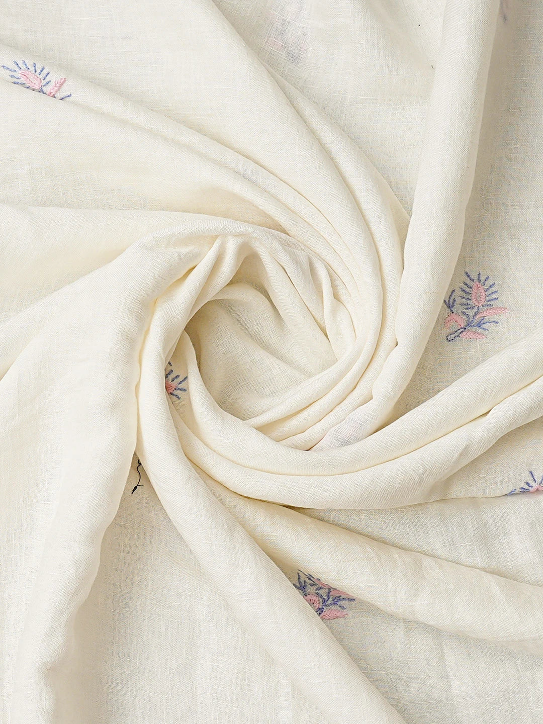 Ada Hand Embroidered White Linen Lucknowi Chikankari Unstitched Kurta Dupatta Set 01A702608