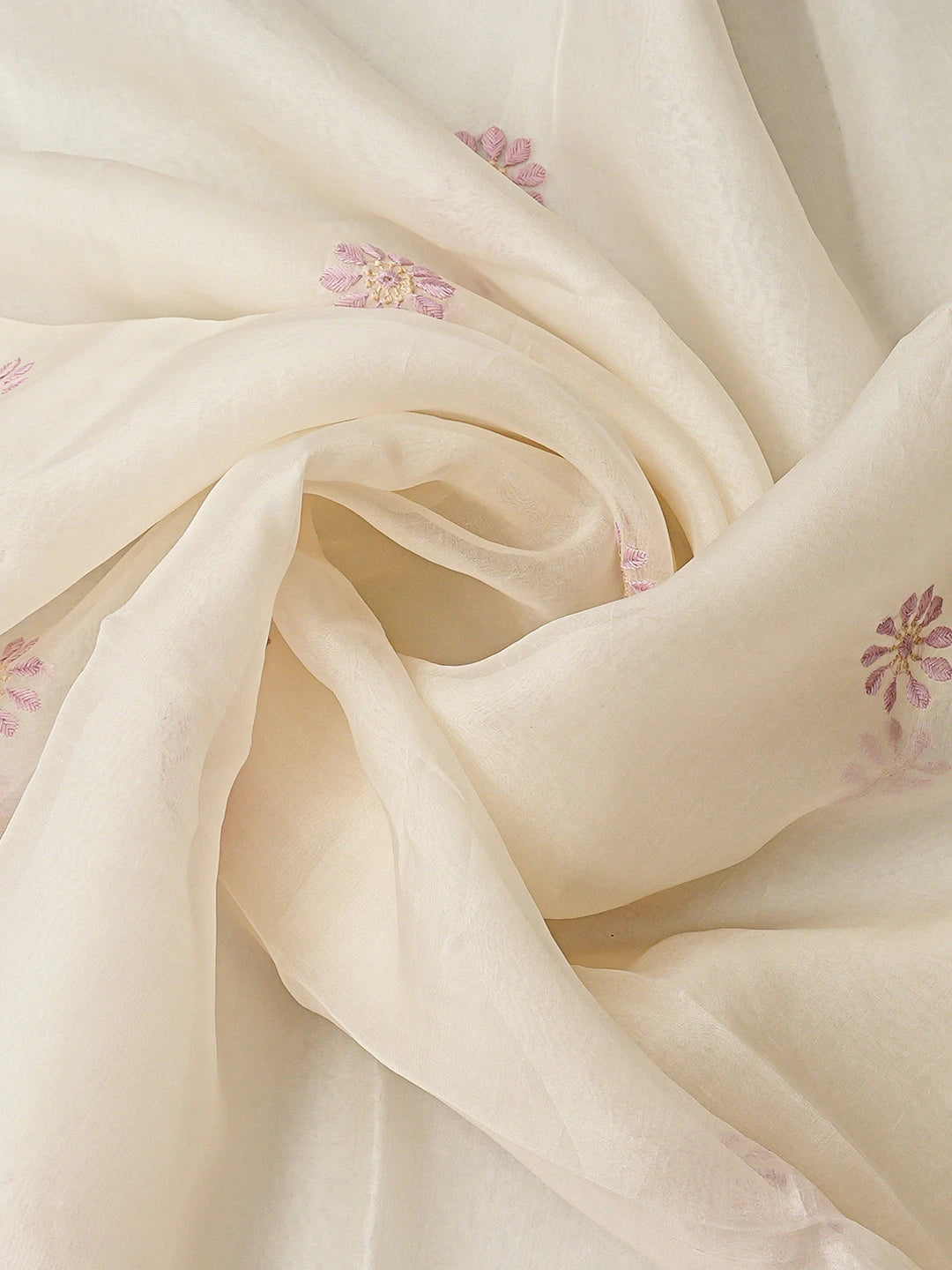 Ada Hand Embroidered White Organza Lucknowi Chikankari Unstitched Kurta Dupatta Set 01A832328