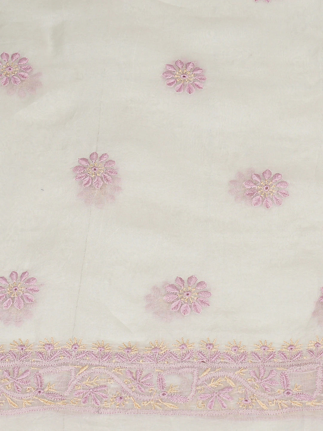 Ada Hand Embroidered White Organza Lucknowi Chikankari Unstitched Kurta Dupatta Set 01A832328