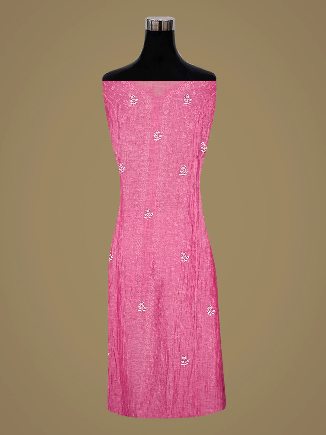 Ada Hand Embroidered Magenta Chanderi Lucknowi Chikankari Semi-Stitched Kurta Dupatta Set 01A665296