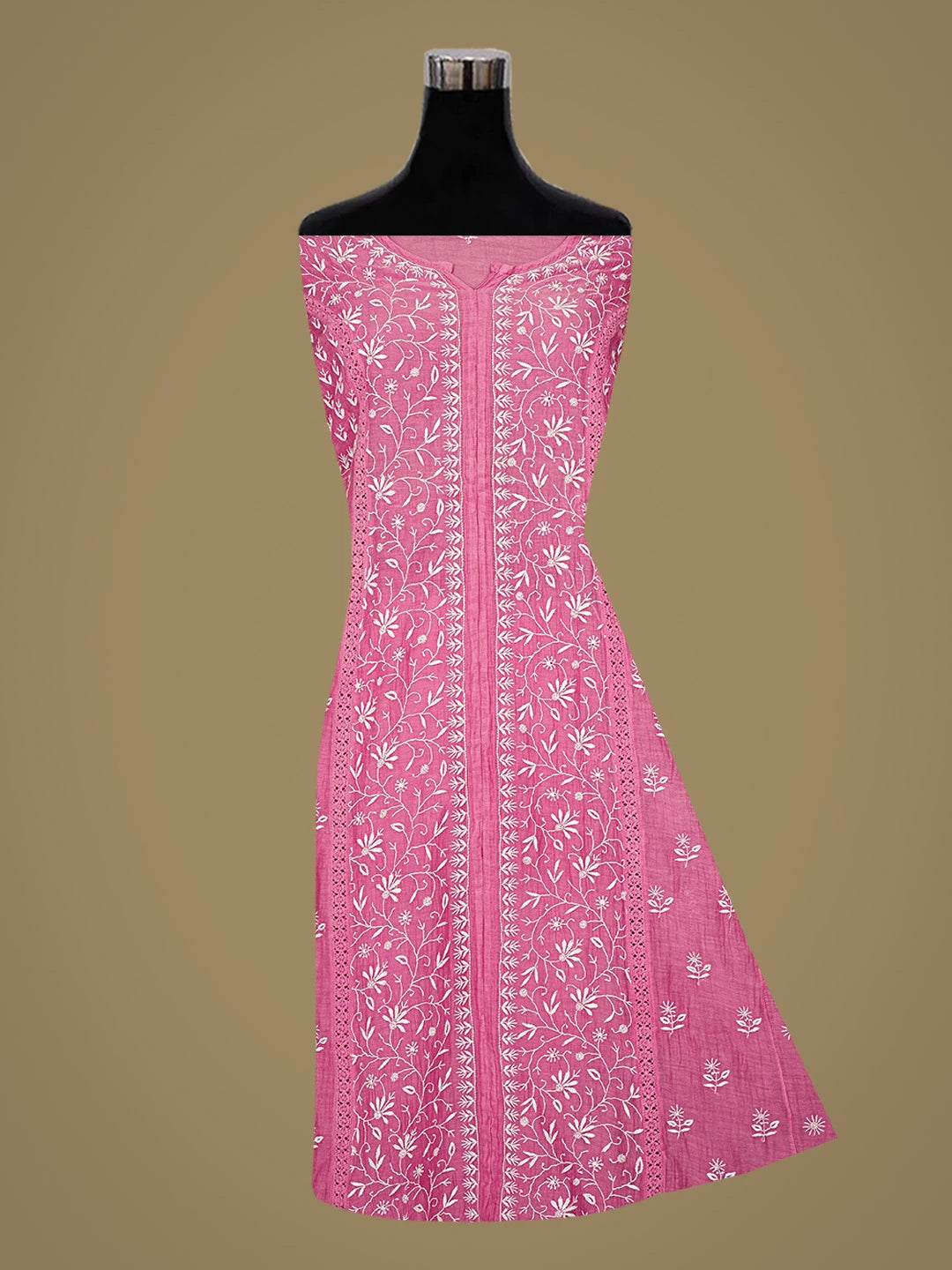 Ada Hand Embroidered Magenta Chanderi Lucknowi Chikankari Semi-Stitched Kurta Dupatta Set 01A665296