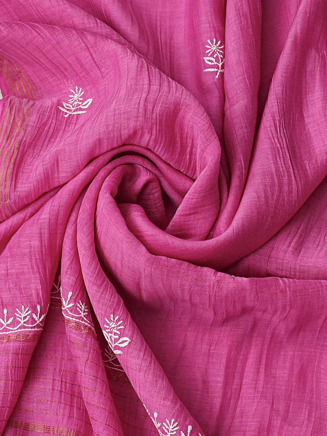 Ada Hand Embroidered Magenta Chanderi Lucknowi Chikankari Semi-Stitched Kurta Dupatta Set 01A665296