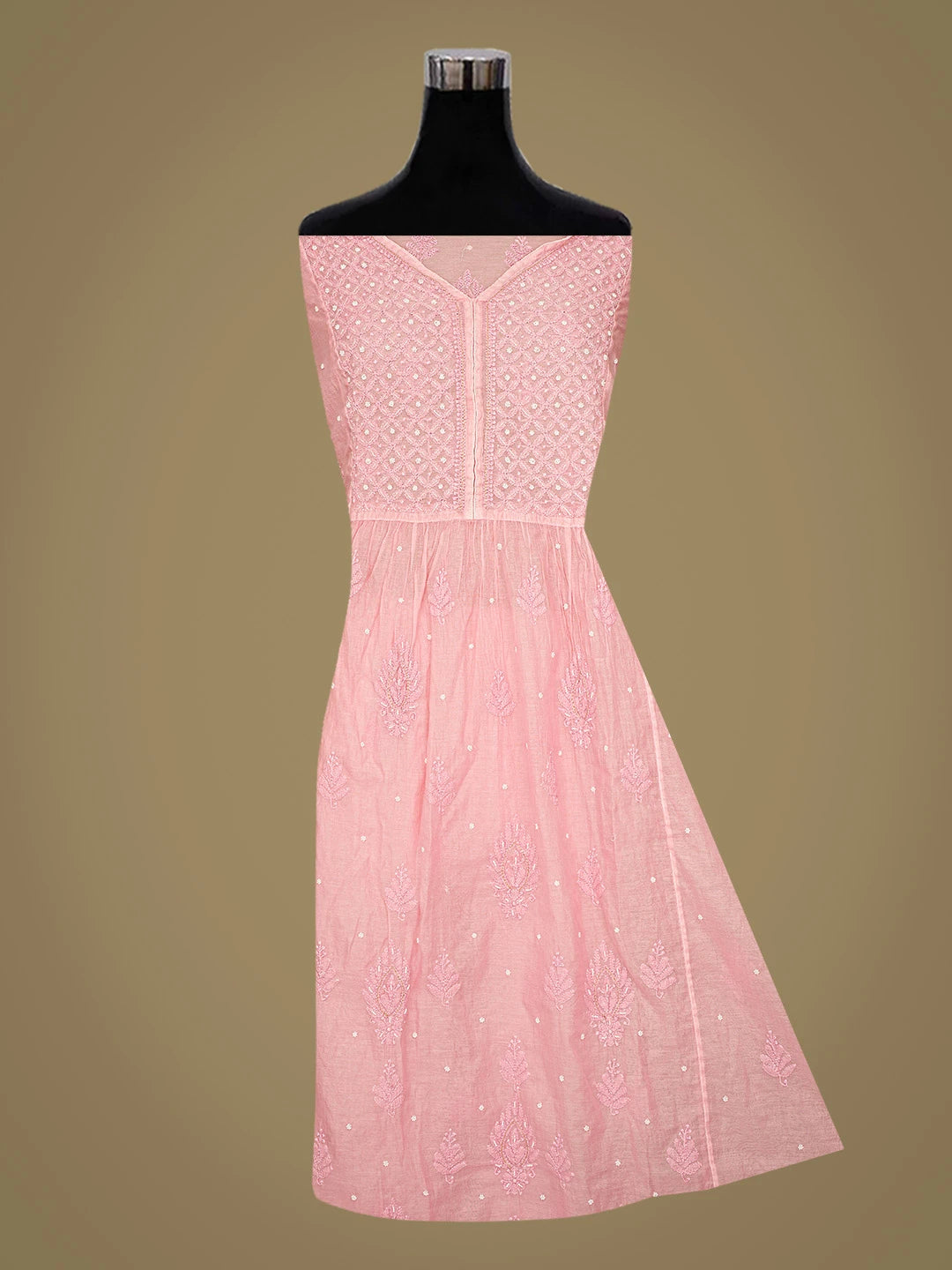 Ada Hand Embroidered Pink Chanderi Lucknowi Chikankari Semi-Stitched Kurta Dupatta Set With Cutdana Work 01A802119