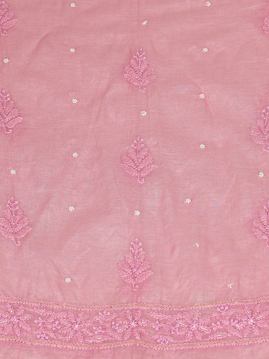 Ada Hand Embroidered Pink Chanderi Lucknowi Chikankari Semi-Stitched Kurta Dupatta Set With Cutdana Work 01A802119