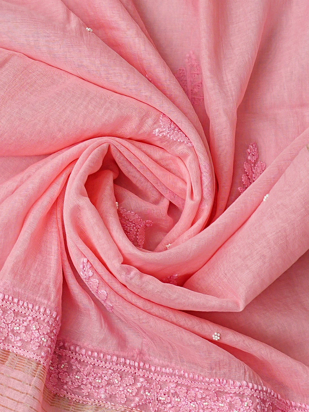 Ada Hand Embroidered Pink Chanderi Lucknowi Chikankari Semi-Stitched Kurta Dupatta Set With Cutdana Work 01A802119