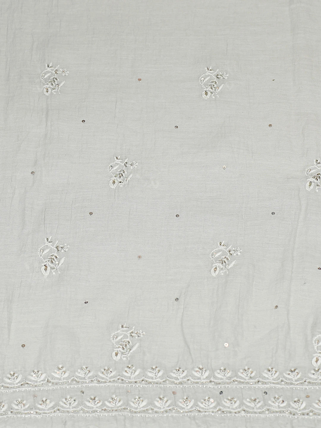 Ada Hand Embroidered Light Grey Chanderi Lucknowi Chikankari Semi-Stitched Kurta Dupatta Set With Cutdana Work 01A685725