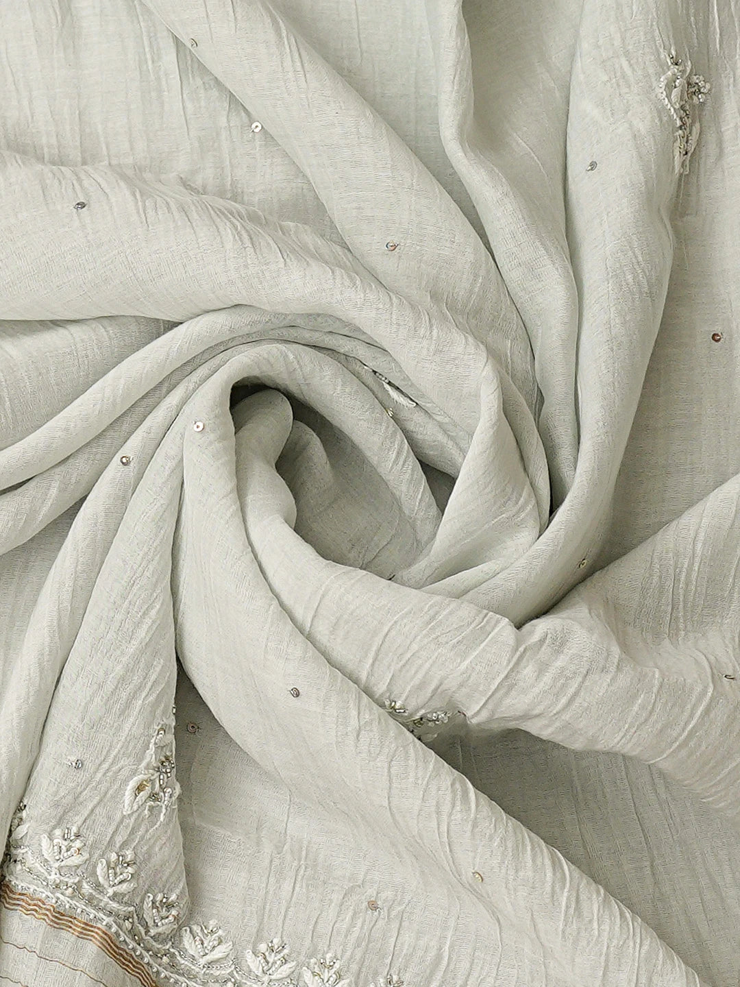 Ada Hand Embroidered Light Grey Chanderi Lucknowi Chikankari Semi-Stitched Kurta Dupatta Set With Cutdana Work 01A685725