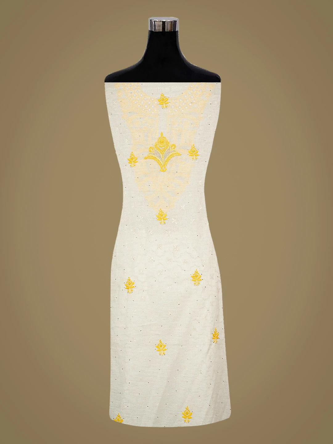 Ada Hand Embroidered White Chanderi Lucknowi Chikankari Unstitched Kurta Dupatta Set With Mukaish Work 01A809043