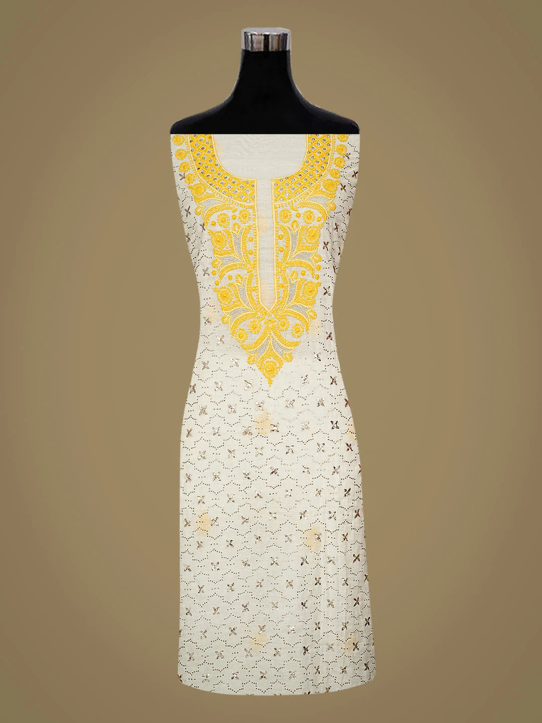 Ada Hand Embroidered White Chanderi Lucknowi Chikankari Unstitched Kurta Dupatta Set With Mukaish Work 01A809043