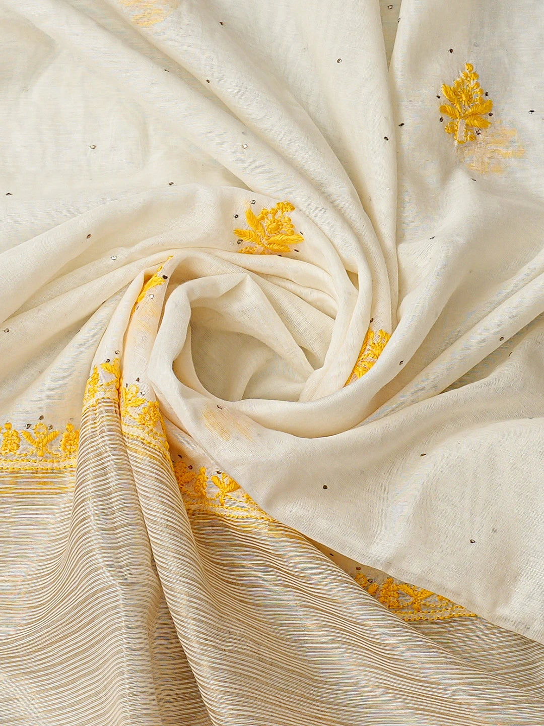 Ada Hand Embroidered White Chanderi Lucknowi Chikankari Unstitched Kurta Dupatta Set With Mukaish Work 01A809043