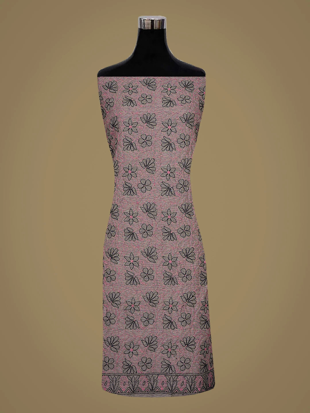 Ada Hand Embroidered Grey Chanderi Lucknowi Chikankari Unstitched Kurta Dupatta Set 01A711027