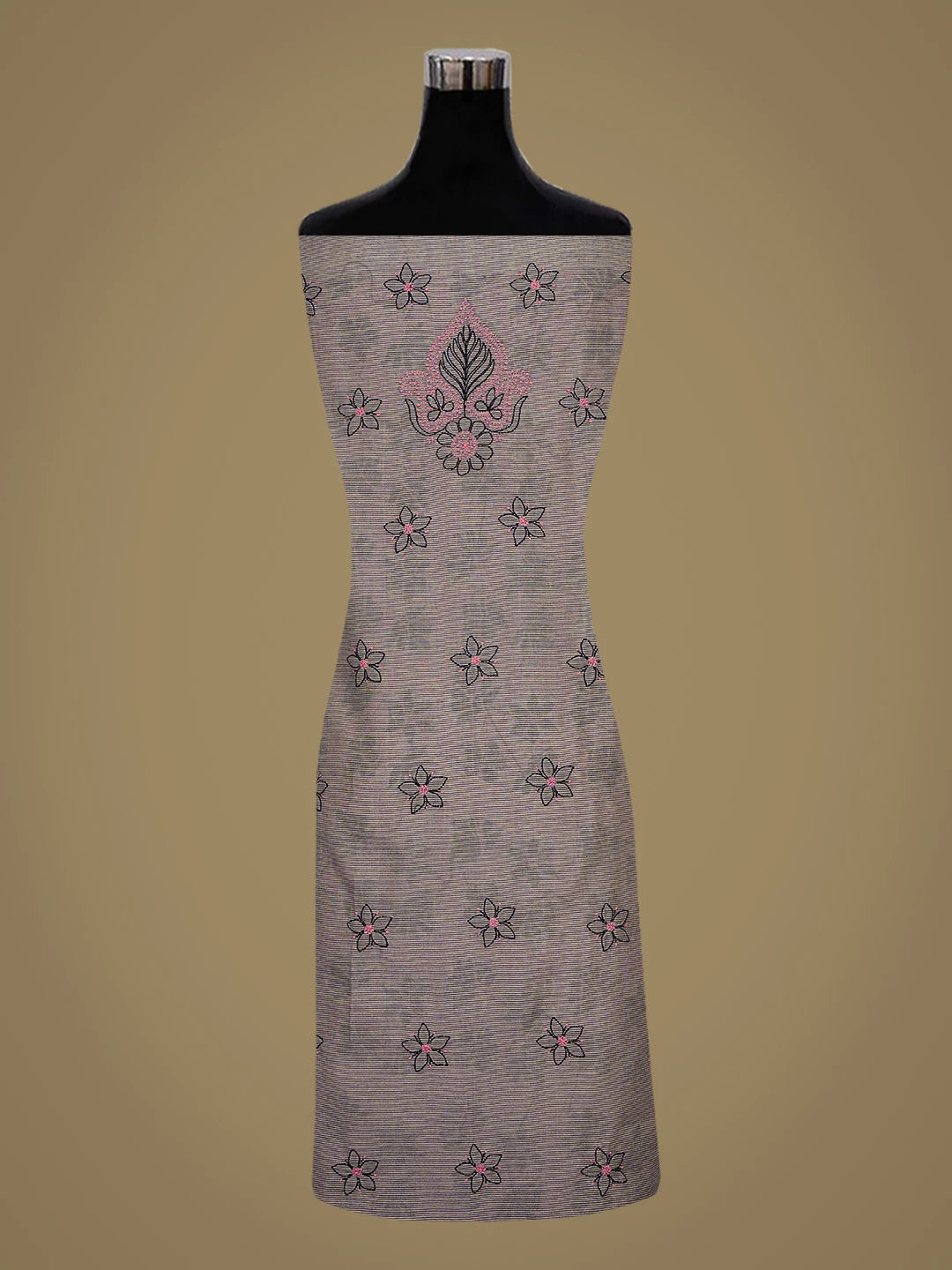 Ada Hand Embroidered Grey Chanderi Lucknowi Chikankari Unstitched Kurta Dupatta Set 01A711027