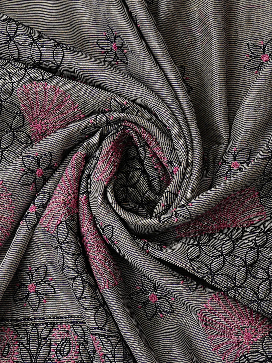 Ada Hand Embroidered Grey Chanderi Lucknowi Chikankari Unstitched Kurta Dupatta Set 01A711027