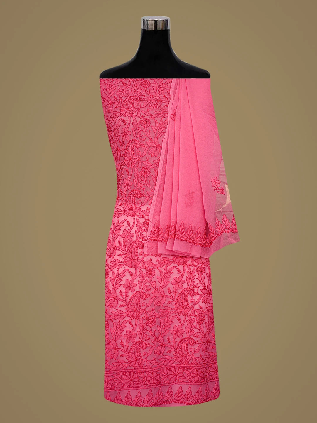 Ada Hand Embroidered Magenta Georgette Lucknowi Chikankari Unstitched Suit Piece 01A867553