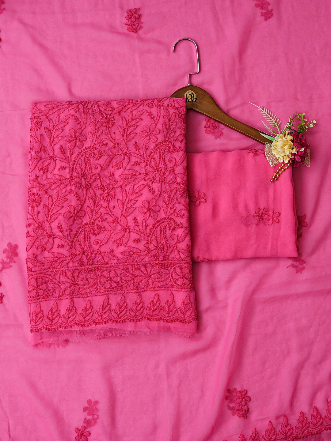 Ada Hand Embroidered Magenta Georgette Lucknowi Chikankari Unstitched Suit Piece 01A867553