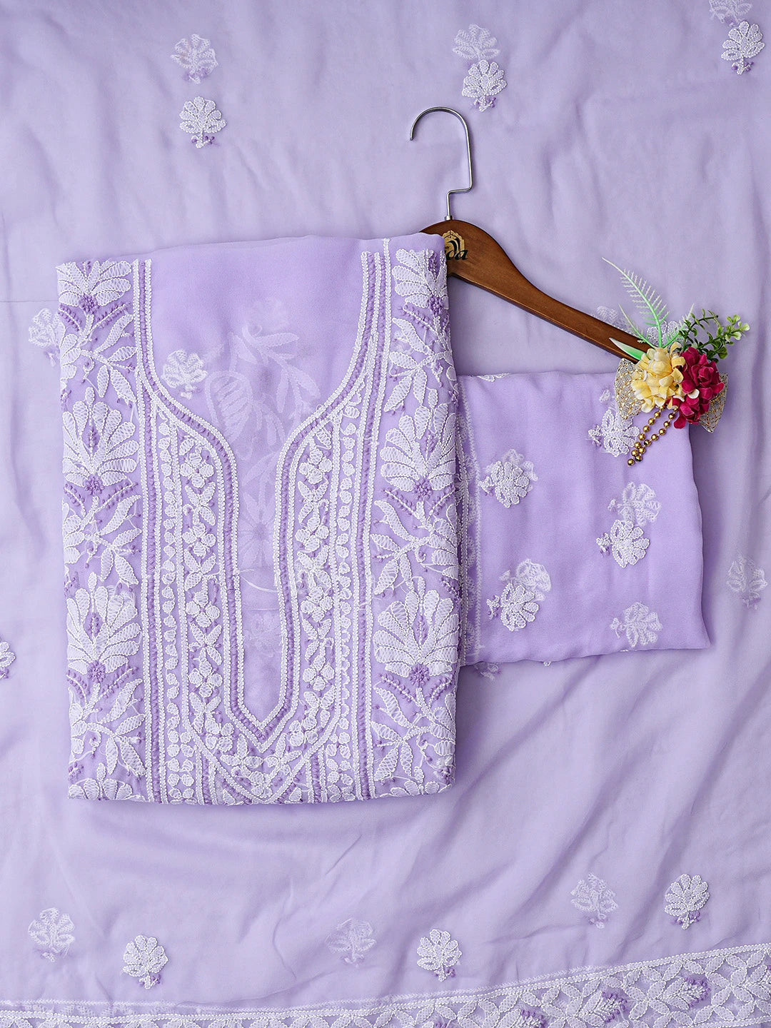 Ada Hand Embroidered Mauve Georgette Lucknowi Chikankari Unstitched Suit Piece 01A867580
