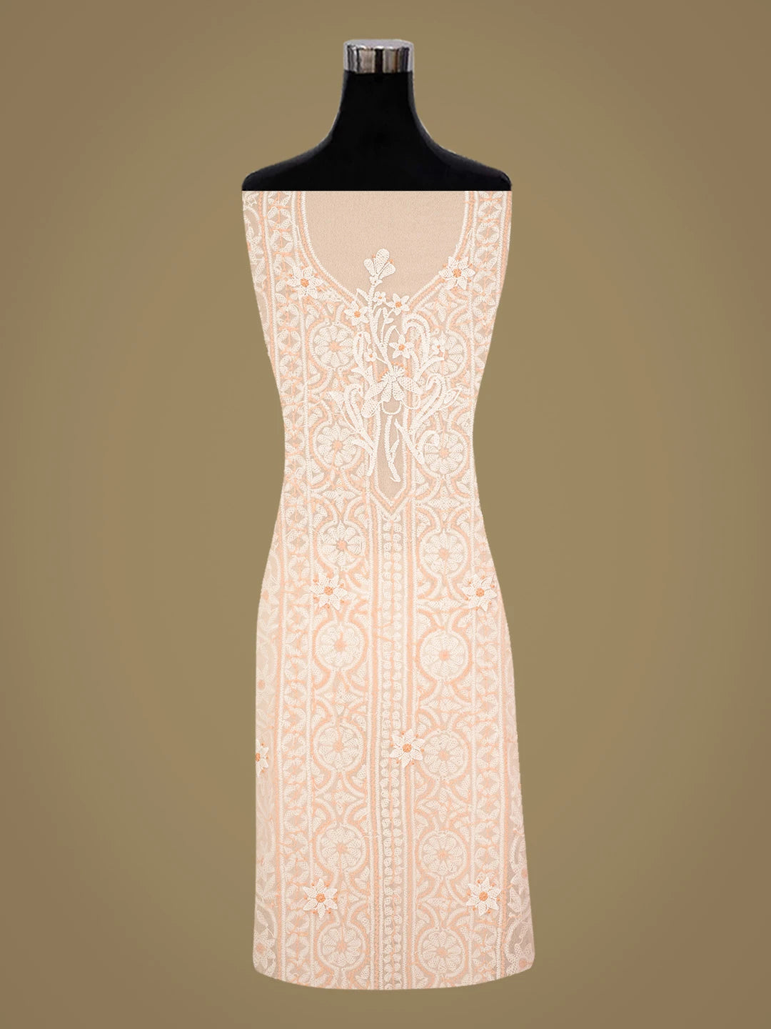 Ada Hand Embroidered Peach Georgette Lucknowi Chikankari Unstitched Suit Piece 01A867561