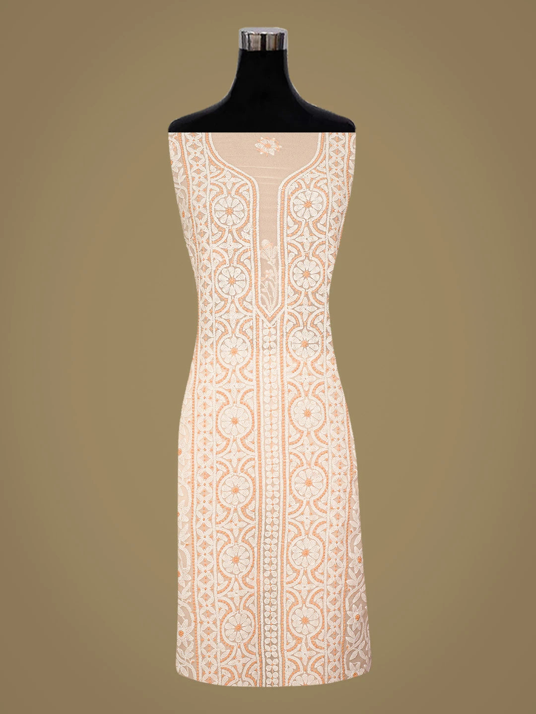 Ada Hand Embroidered Peach Georgette Lucknowi Chikankari Unstitched Suit Piece 01A867561