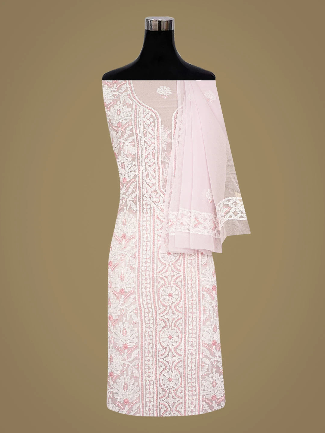 Ada Hand Embroidered Pink Georgette Lucknowi Chikankari Unstitched Suit Piece 01A867582