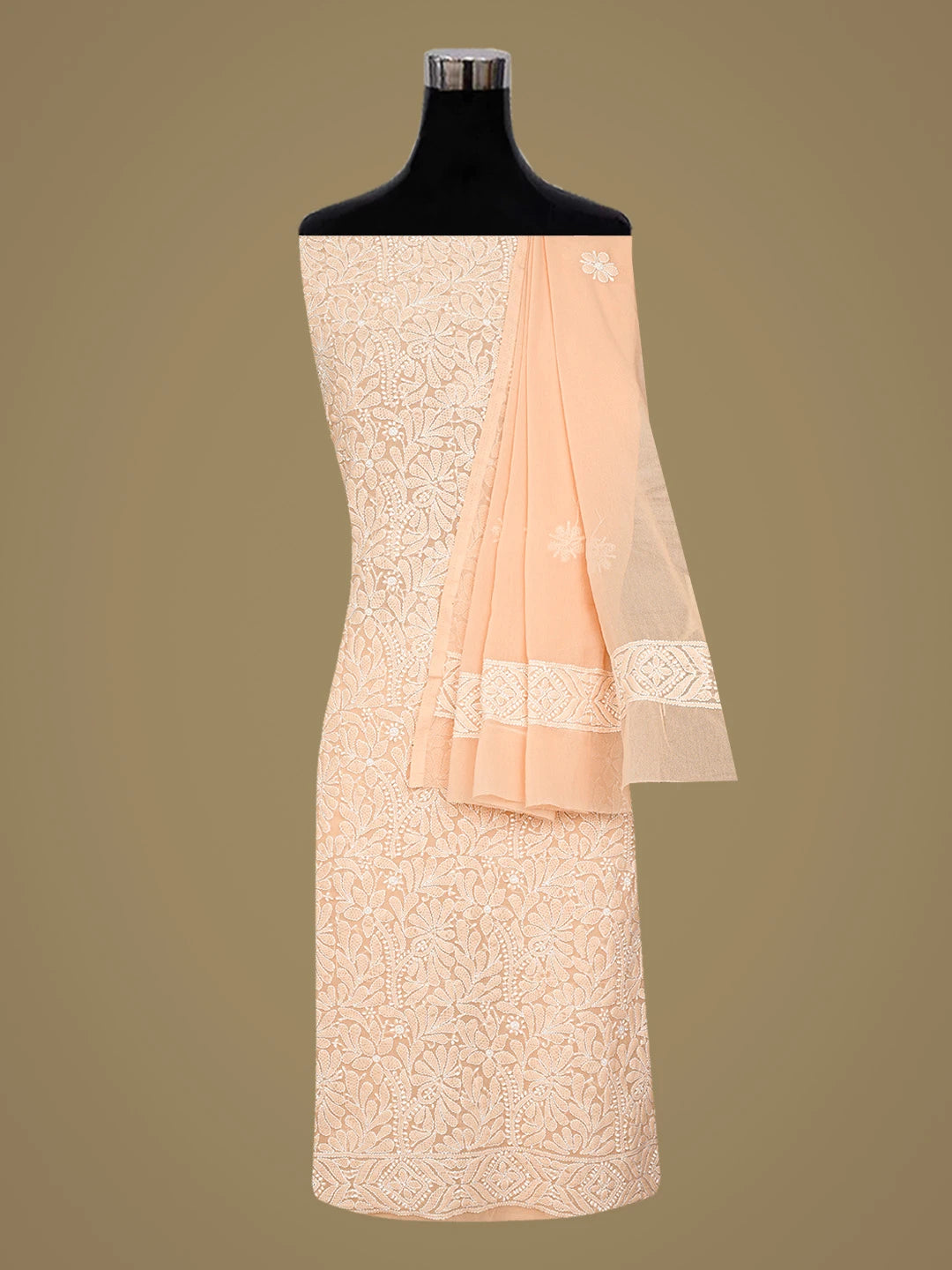 Ada Hand Embroidered Peach Georgette Lucknowi Chikankari Unstitched Suit Piece 01A867779