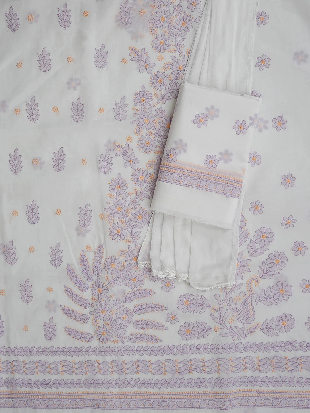 Ada Hand Embroidered White Cotton Lucknowi Chikankari Unstitched Suit Piece 01A862929