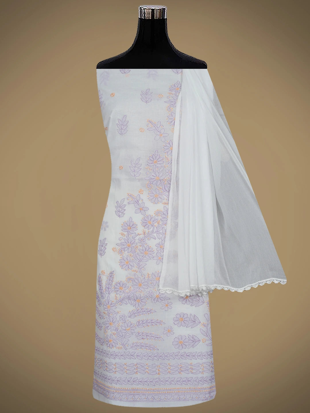 Ada Hand Embroidered White Cotton Lucknowi Chikankari Unstitched Suit Piece 01A862929