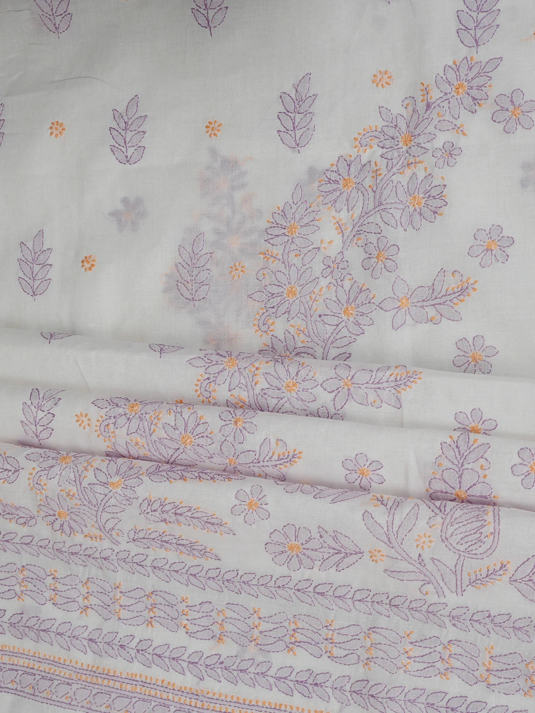 Ada Hand Embroidered White Cotton Lucknowi Chikankari Unstitched Suit Piece 01A862929