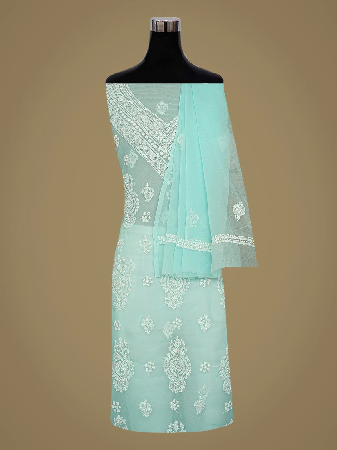 Ada Hand Embroidered Sea Green Georgette Lucknowi Chikankari Unstitched Suit Piece 01A866875