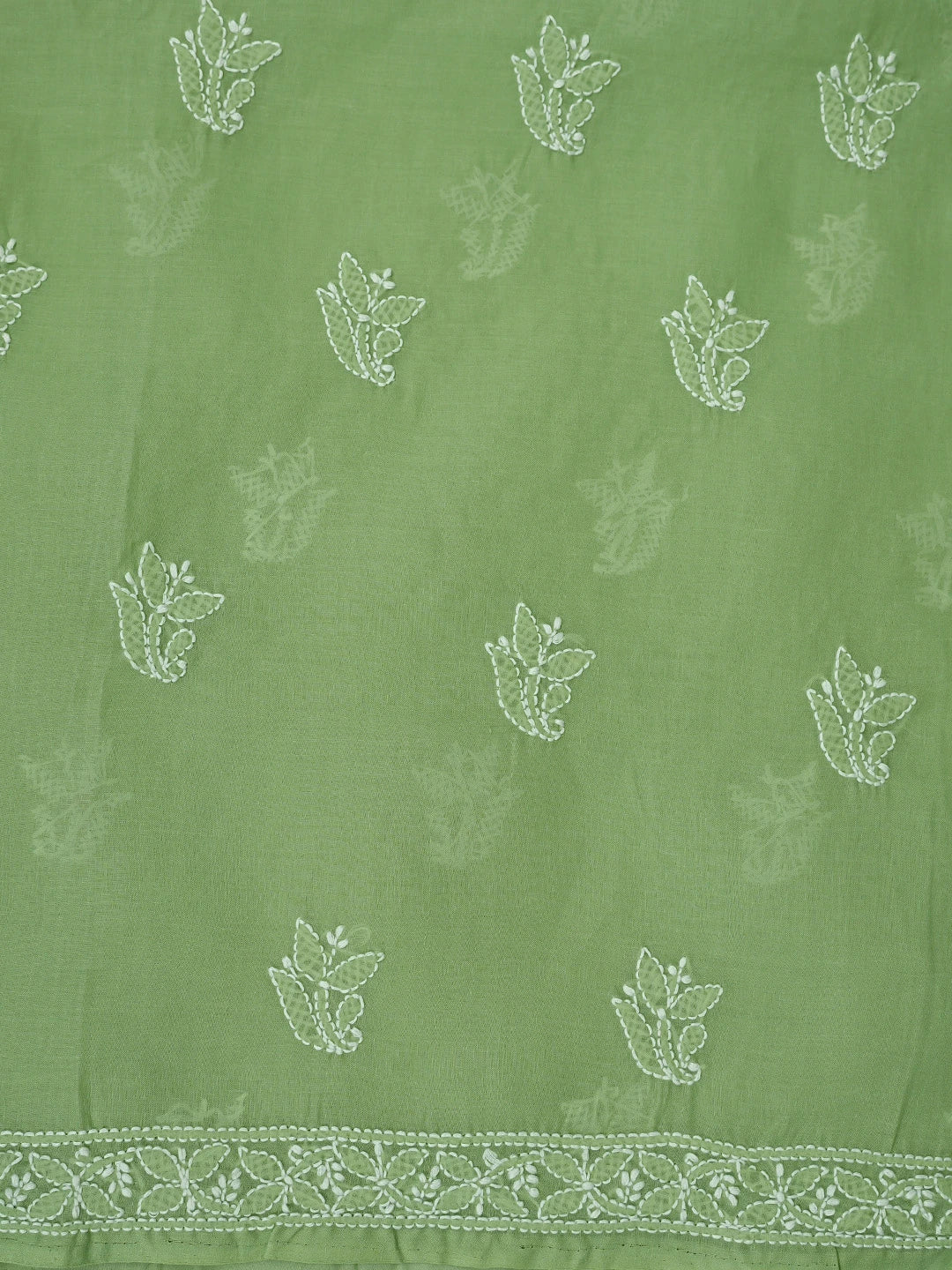 Ada Hand Embroidered Green Cotton Lucknowi Chikankari Unstitched Suit Piece 01A867756
