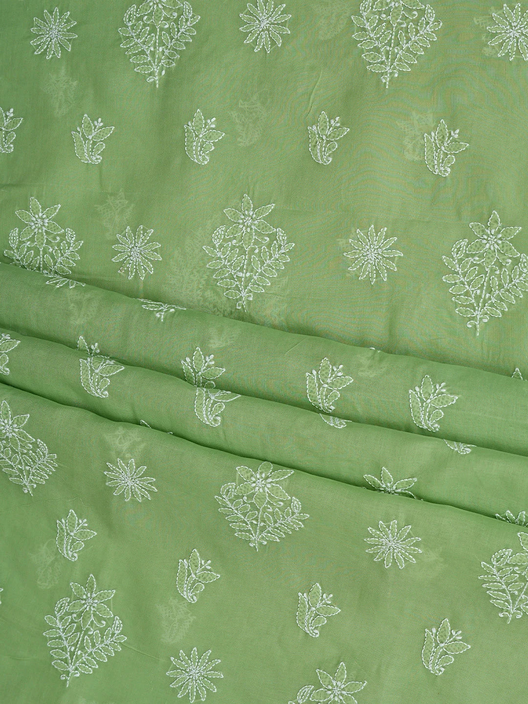 Ada Hand Embroidered Green Cotton Lucknowi Chikankari Unstitched Suit Piece 01A867756