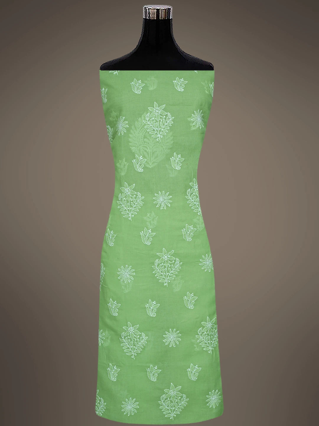 Ada Hand Embroidered Green Cotton Lucknowi Chikankari Unstitched Suit Piece 01A867756