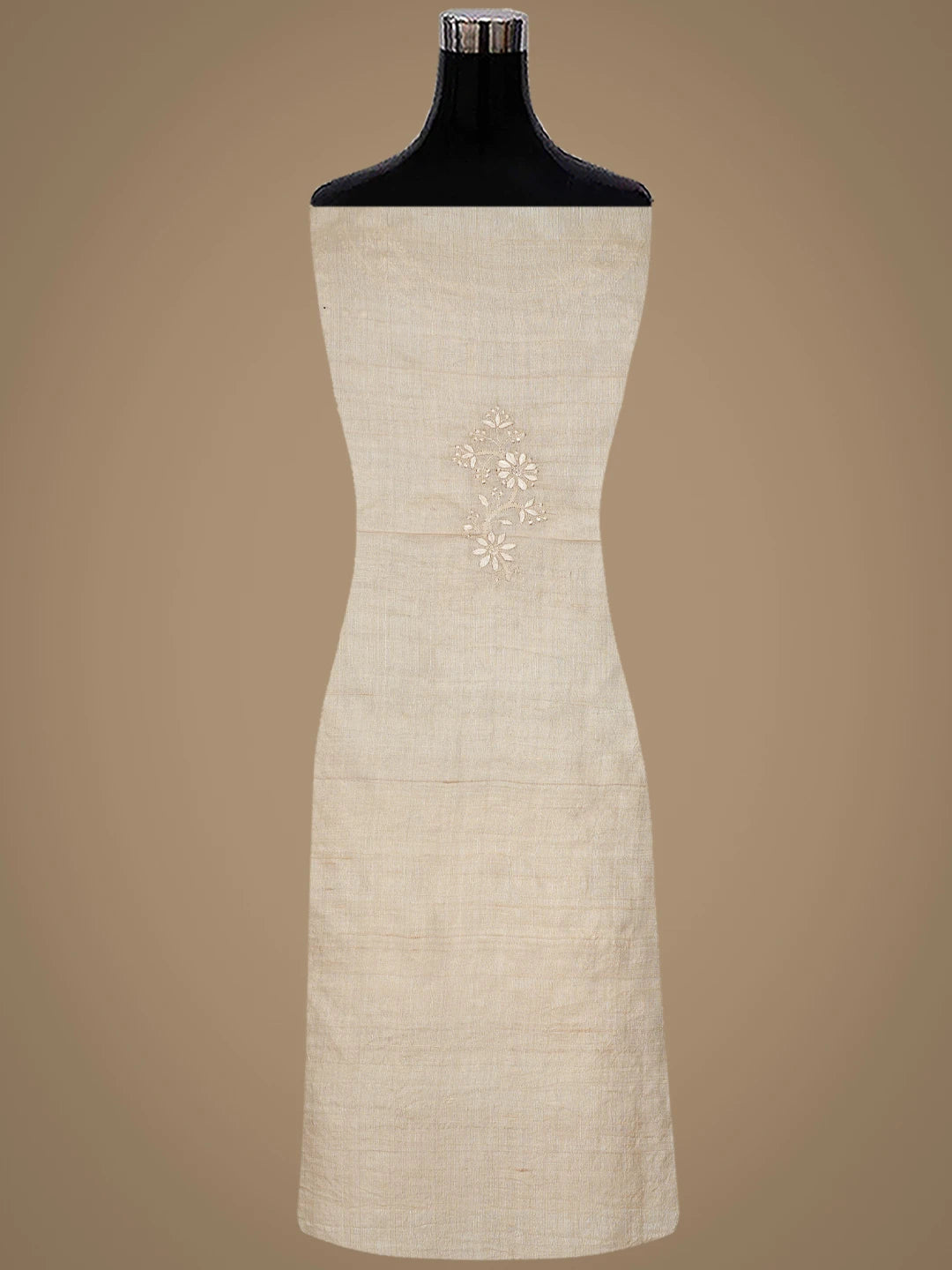 Ada Hand Embroidered Fawn Tussar Silk Lucknowi Chikankari Unstitched Kurta Dupatta Set 01A762675