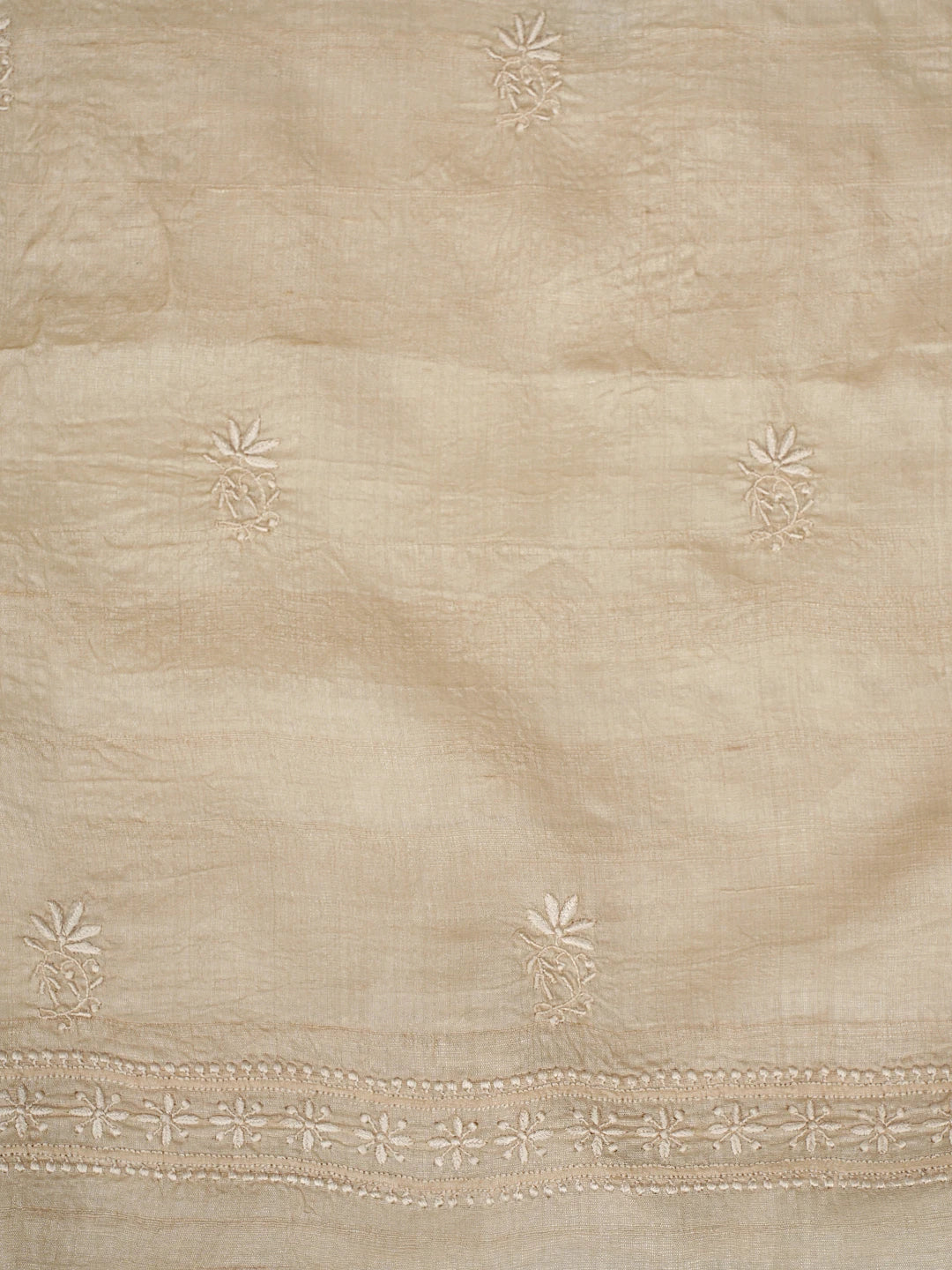 Ada Hand Embroidered Fawn Tussar Silk Lucknowi Chikankari Unstitched Kurta Dupatta Set 01A762675