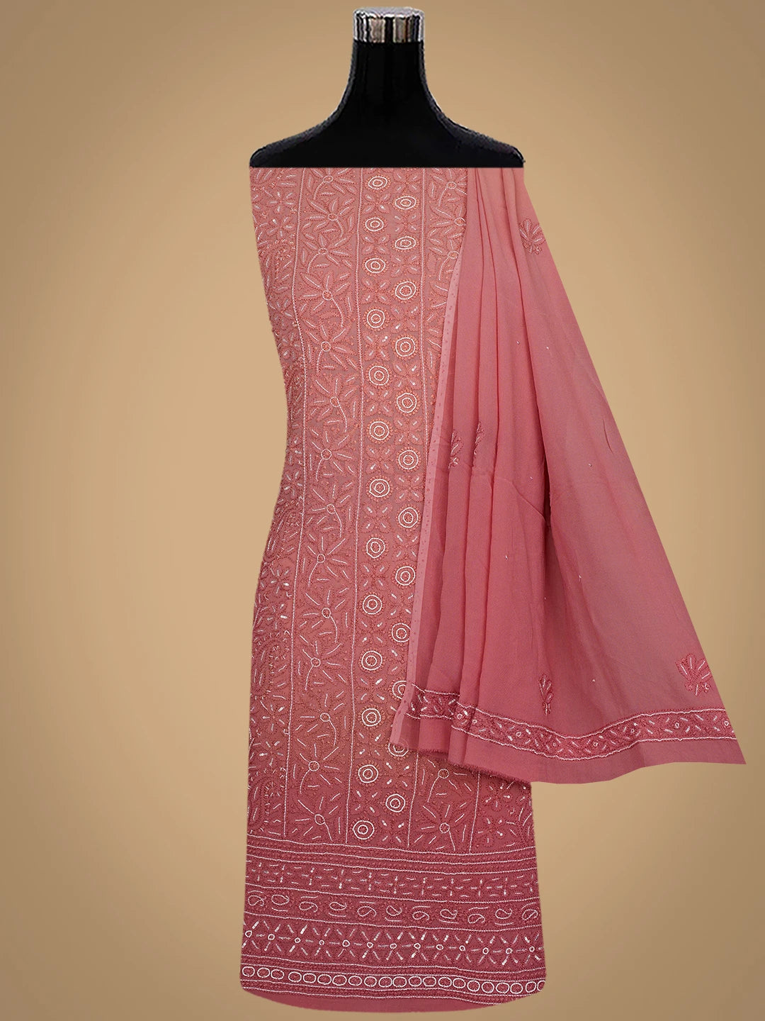 Ada Hand Embroidered Dusty Pink Viscose Georgette Lucknowi Chikankari Unstitched Kurta Dupatta Set With Cutdana Work 01A578900