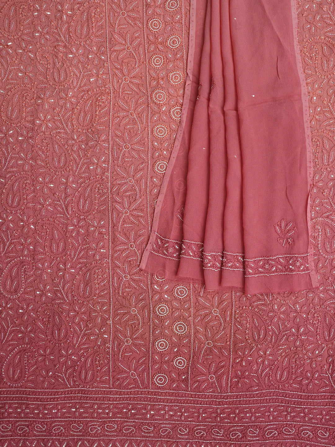 Ada Hand Embroidered Dusty Pink Viscose Georgette Lucknowi Chikankari Unstitched Kurta Dupatta Set With Cutdana Work 01A578900