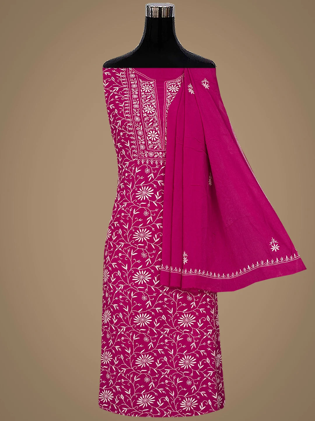 Ada Hand Embroidered Magenta Viscose Georgette Lucknowi Chikankari Unstitched Kurta Dupatta Set 01A856661
