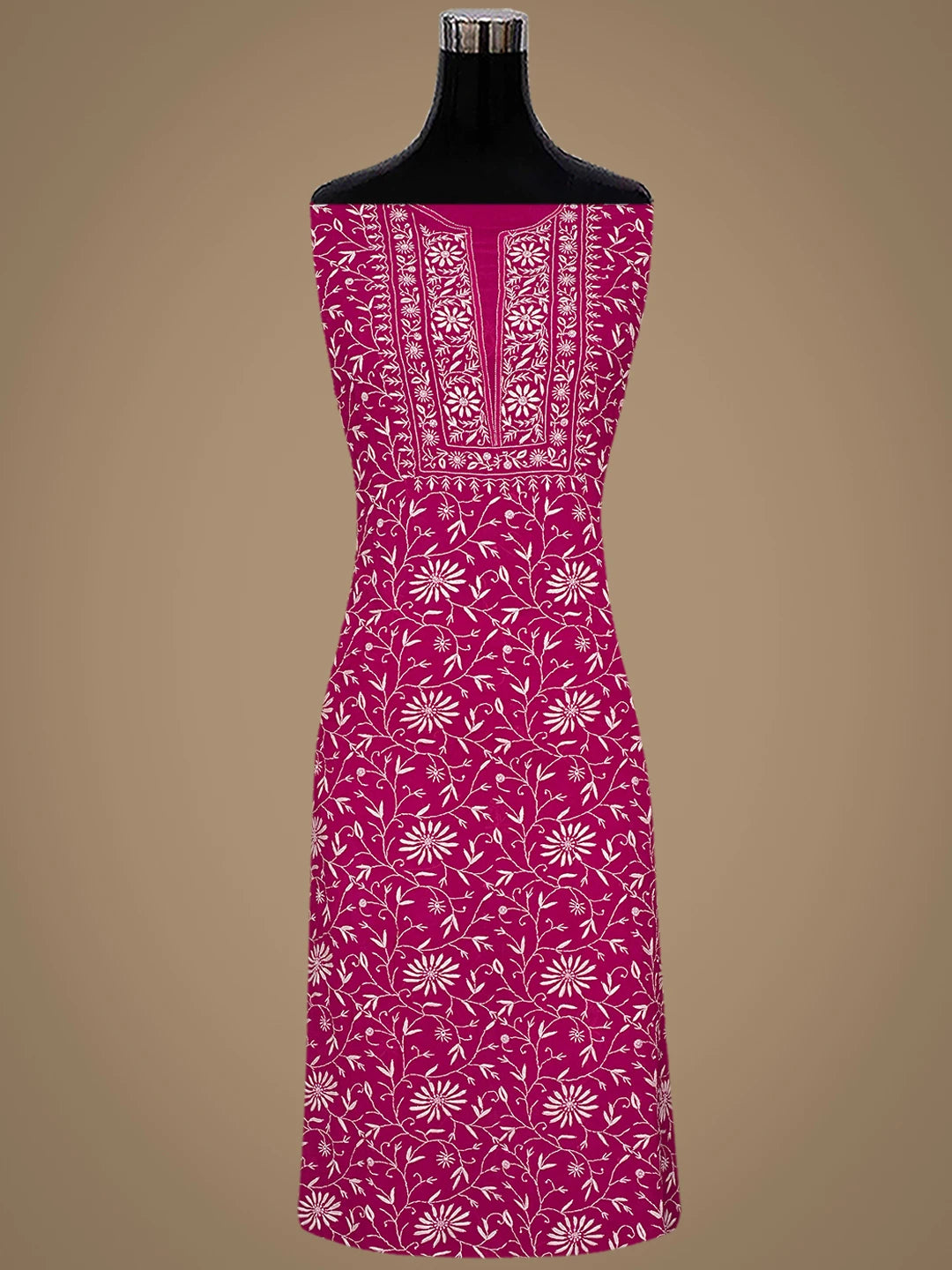 Ada Hand Embroidered Magenta Viscose Georgette Lucknowi Chikankari Unstitched Kurta Dupatta Set 01A856661